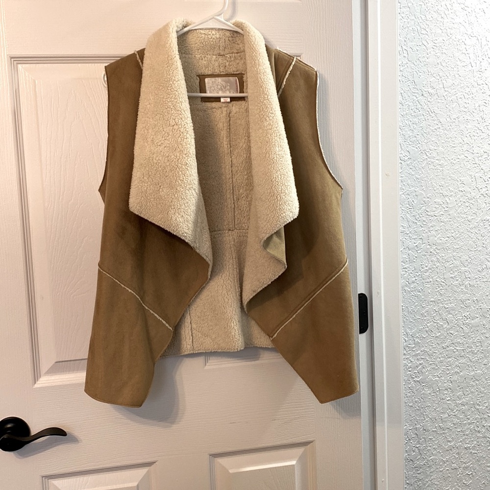 Tan suede feel and Sherpa vest
